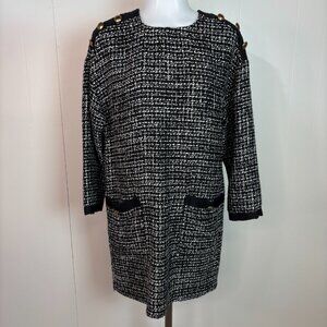 Zara TRF Shift Dress Medium Black White Tweed 3/4 Sleeve